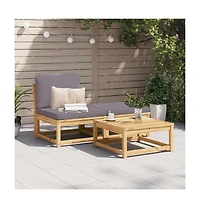 3 Piece Patio Lounge Set with Cushions Solid Wood Acacia