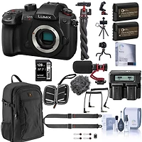 Panasonic Lumix GH5II Mirrorless Camera Bundle with 128GB Sd Card, Backpack, 2x Extra Battery, Dual Charger, Shoulder Strap, Mic, Octopus Tripod and A