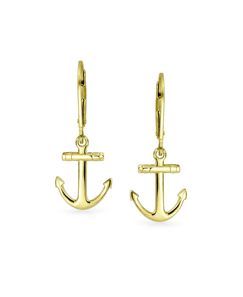 Bling Jewelry Tropical Beach Anchor Lever back Dangle Earrings 14K Gold Plated Sterling Silver