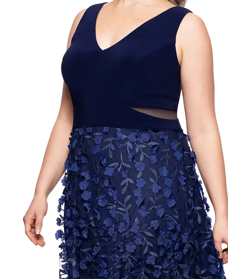 Xscape Plus 3D-Flower-Skirt Gown