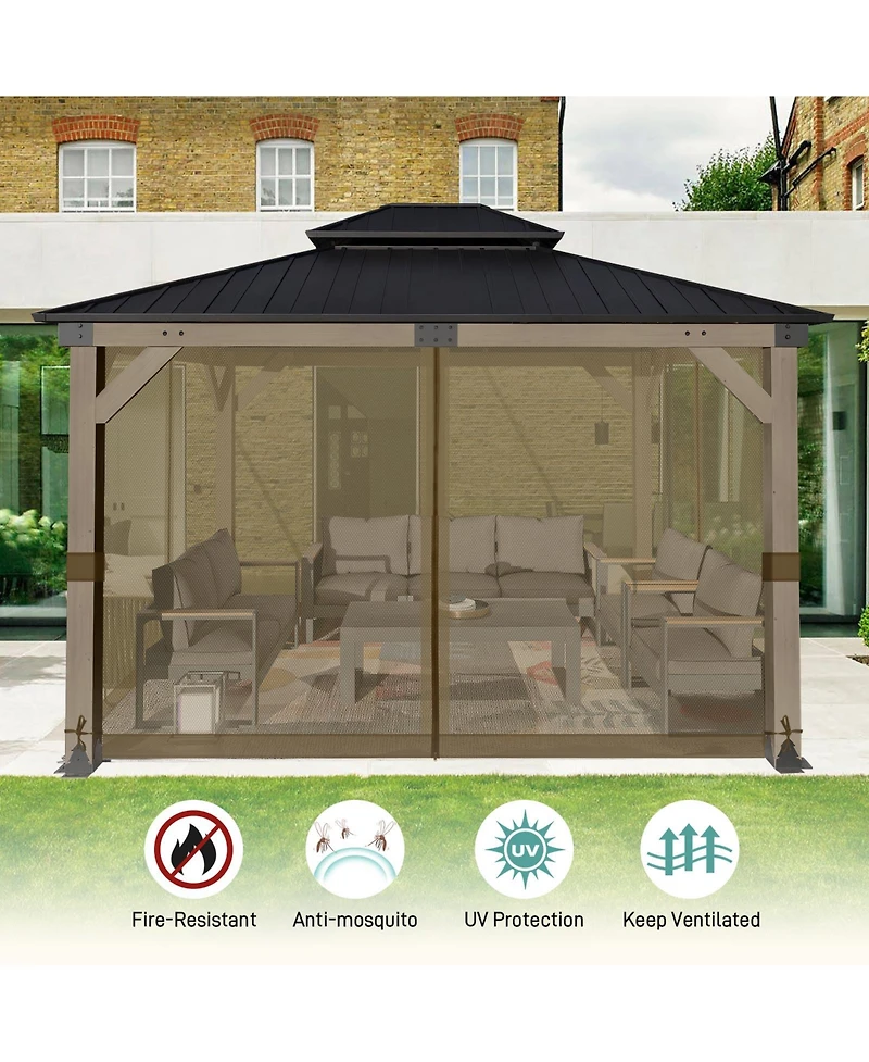 Aoodor Universal 12 x ft. Gazebo Replacement Mosquito Netting Screen 4-Panel Sidewalls with Double Zipper (Only Netting
