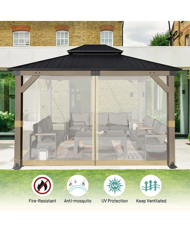 Aoodor Universal 12 x 14 ft. Gazebo Replacement Mosquito Netting Screen 4-Panel Sidewalls with Double Zipper (Only Netting)