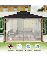 Aoodor Universal 12 x 14 ft. Gazebo Replacement Mosquito Netting Screen 4-Panel Sidewalls with Double Zipper (Only Netting)