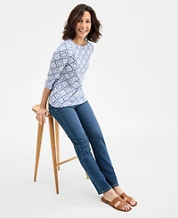 Style & Co Women's Printed Cotton 3/4-Sleeve Top, Exclusively at Macy's