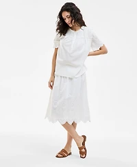 Style & Co Petite Cotton Embroidered Pleated-Yoke Short-Sleeve Top, Exclusively at Macy's