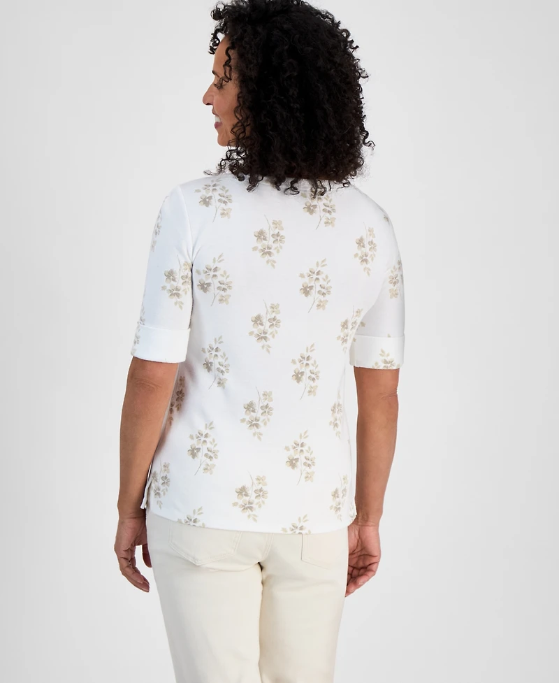 Style & Co Women's Printed Boat-Neck Elbow Sleeve Top, Exclusively at Macy's