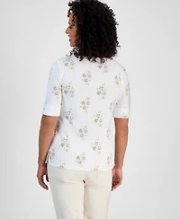 Style & Co Women's Printed Boat-Neck Elbow Sleeve Top, Exclusively at Macy's