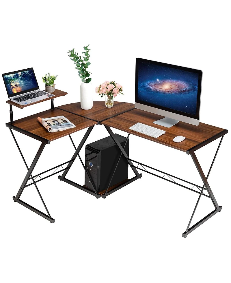 L-Shaped Desk Reversible Corner Computer Desk with Movable Shelf and Cpu Stand