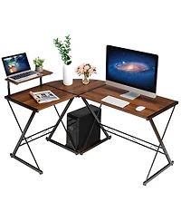 L-Shaped Desk Reversible Corner Computer Desk with Movable Shelf and Cpu Stand
