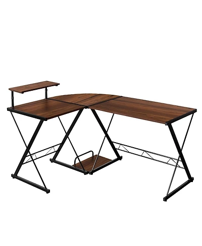 L-Shaped Desk Reversible Corner Computer Desk with Movable Shelf and Cpu Stand
