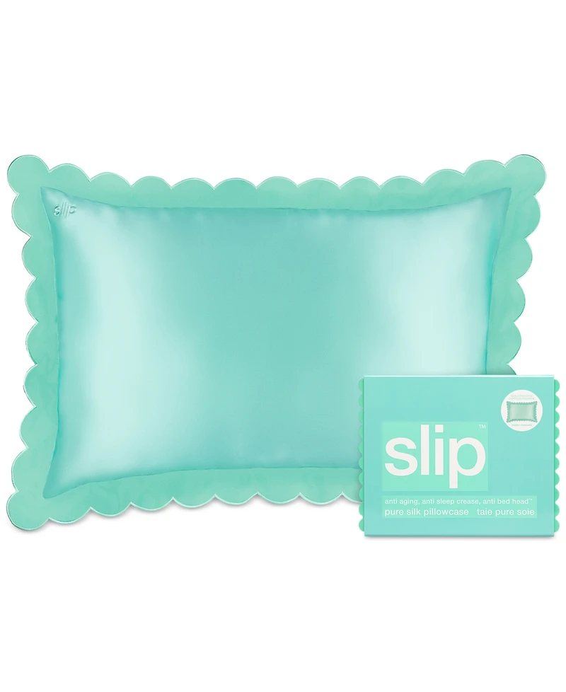 Slip Pure Silk Queen Pillowcase With Scalloped Edge - Turquoise