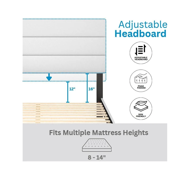 Boyd Sleep Piedmont Leatherette Upholstered Platform Bed Frame with Adjustable Headboard