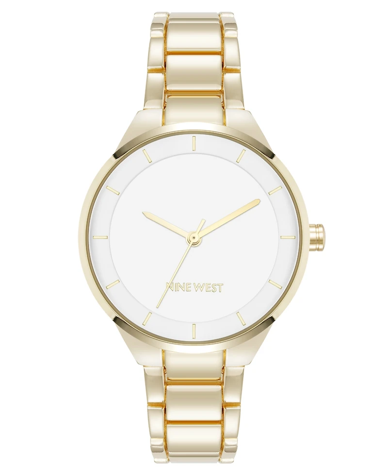 Nine West Women's Quartz White and Gold-Tone Metal Alloy Watch, 34mm