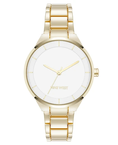 Nine West Women's Quartz White and Gold-Tone Metal Alloy Watch, 34mm