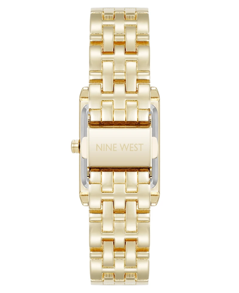 Nine West Women's Quartz Rectangular White and Gold-Tone Metal Alloy Watch, 24mm