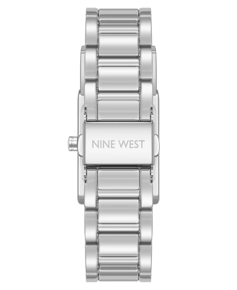 Nine West Women's Quartz Everyday Rectangular White and Silver-Tone Metal Alloy Watch, 22mm