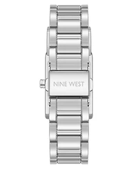 Nine West Women's Quartz Everyday Rectangular White and Silver-Tone Metal Alloy Watch, 22mm