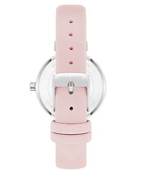 Nine West Women's Quartz Boyfriend Silver-Tone and Light Pink Polyurethane Leather Band Watch, 36mm