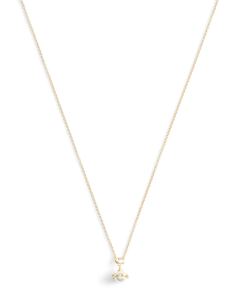 Coach Faux Stone Signature Cultivated Pearl Orb Pendant Necklace