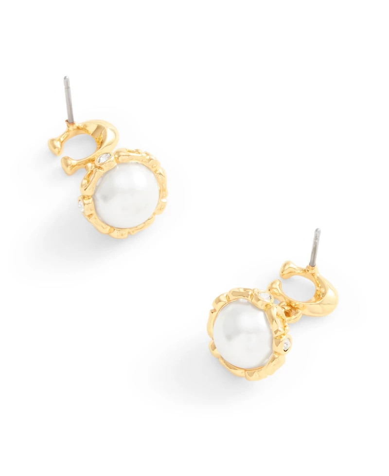 Coach Faux Stone Signature Cultivated Pearl Orb Drop Earrings