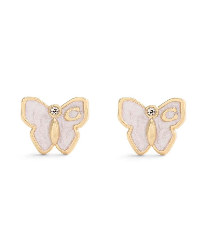 Coach White Enamel Signature Butterfly Stud Earrings