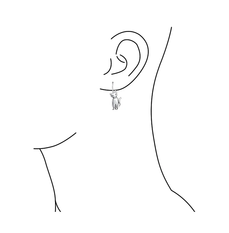 Bling Jewelry Cute Siamese Kitten Cat Dangle Earrings in Polished Sterling Silver