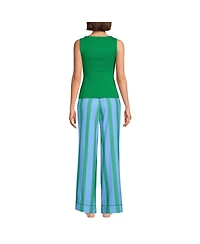 Lands' End Women's Knit Cotton Poplin 2 Piece Pajama Set - Tank Top and Pants