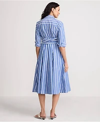 Lands' End Women's Poplin Midi Wrap Front Dress