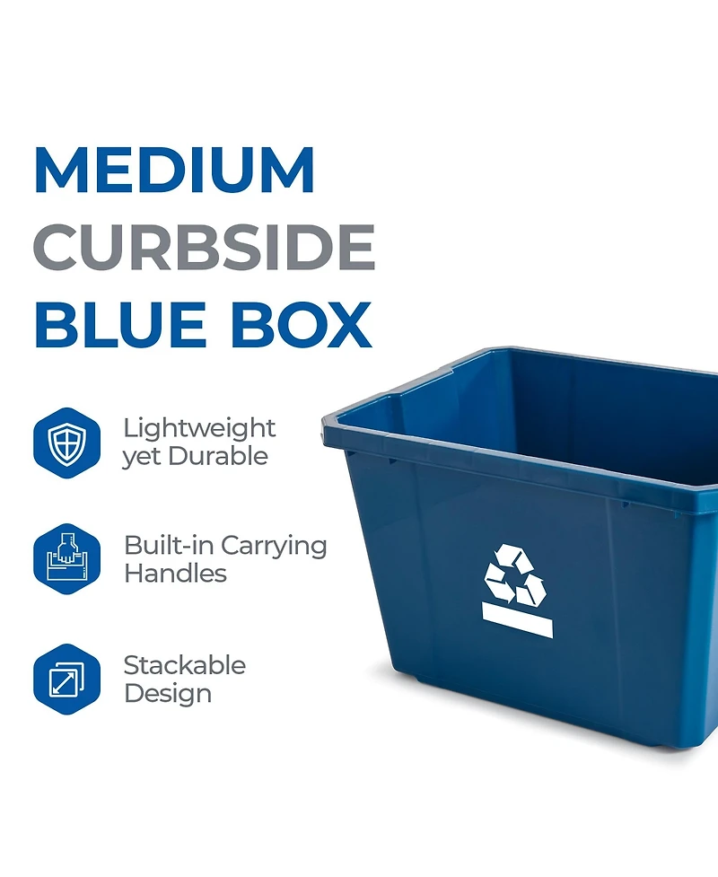 Gracious Living Medium Curbside Blue Box Plastic 17 Gallon Home Recycling Bin