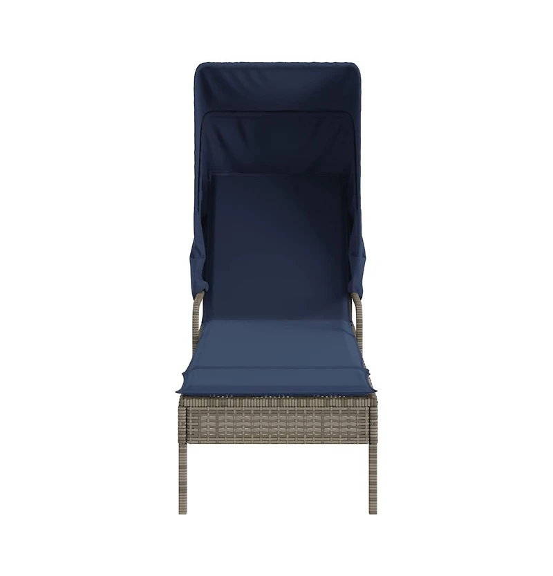 Sun Lounger with Canopy Gray Poly Rattan