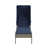 Sun Lounger with Canopy Gray Poly Rattan