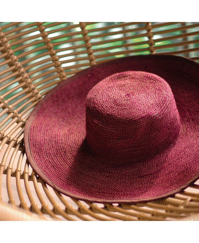 Brunna.co Lolo Wide-brim Jute Boater Hat in Burgundy