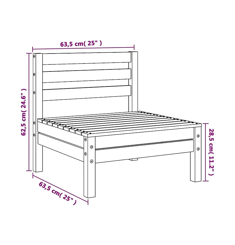 Patio Sofa Armless Wax Brown Solid Wood Pine