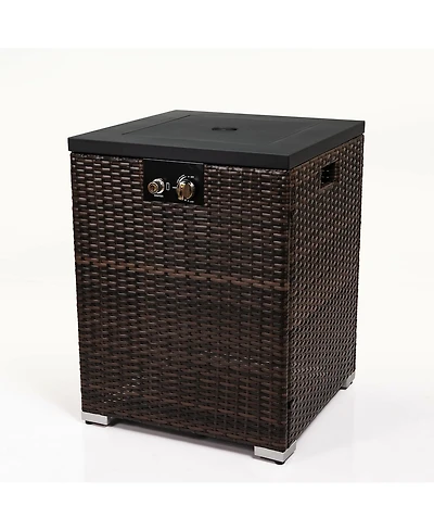 Wicker Fire Pit Column with Glass Wind Guard