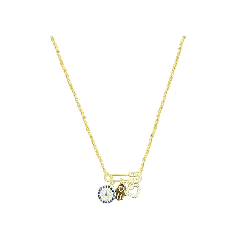 Evil Eye Hamsa Heart Peace SIgn Butterfly Hand Chain in Yellow Gold Tone