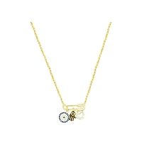 Evil Eye Hamsa Heart Peace SIgn Butterfly Hand Chain in Yellow Gold Tone