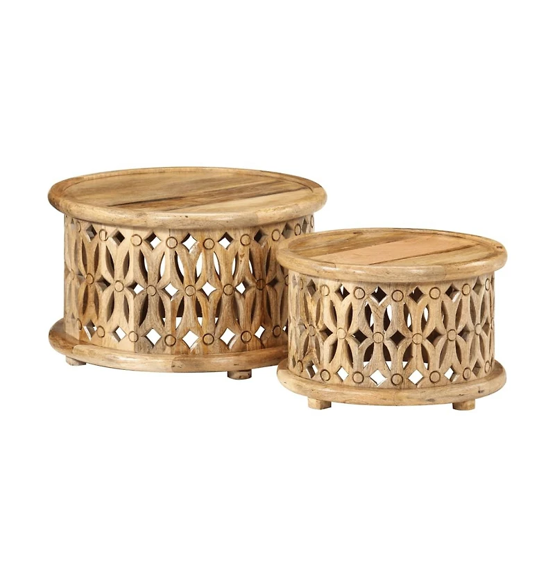 2 Piece Coffee Table Set Solid Wood Mango