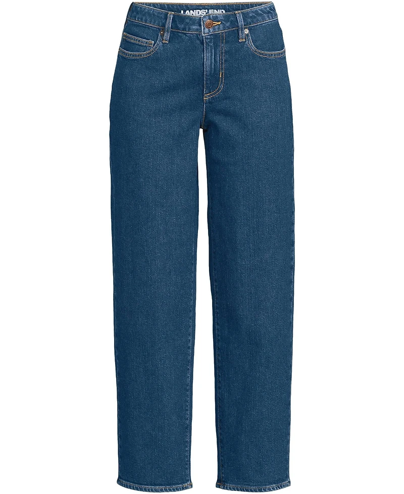 Lands' End Women's Soft Denim Mid Rise Relaxed Straight Crop Jeans