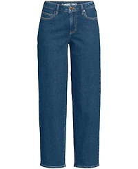 Lands' End Women's Soft Denim Mid Rise Relaxed Straight Crop Jeans
