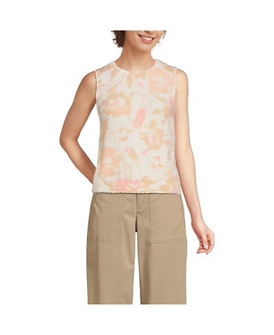 Lands' End Women's Fine Gauge Eyelash Printed Sleeveless Sweater - Set Top