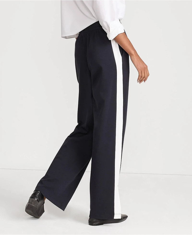 Lands' End Women's Petite Sport Knit High Rise Relaxed Straight Leg Side Stripe Pants
