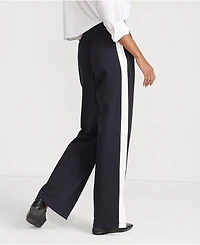 Lands' End Women's Petite Sport Knit High Rise Relaxed Straight Leg Side Stripe Pants