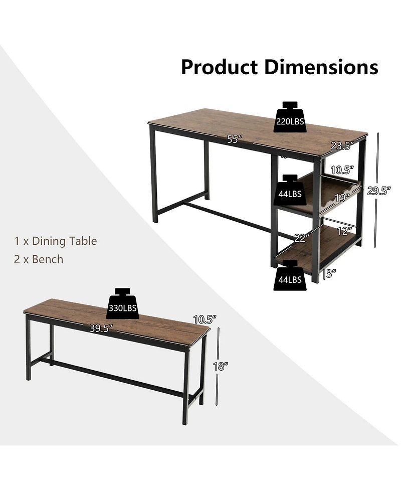 3 Pieces Dining Table Set for 4 with Wine Rack