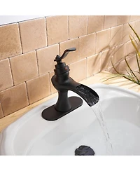 Waterfall Single Hole Single-Handle Low-Arc Bathroom Faucet With Pop-up Drain Assembly