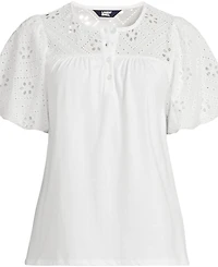 Lands' End Women's Eyelet Crew Puff Sleeve Top