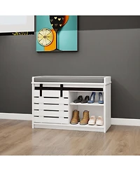 Streamdale 2-Tier Shoe Storage Bench with Barn Door, Adjustable Shelves