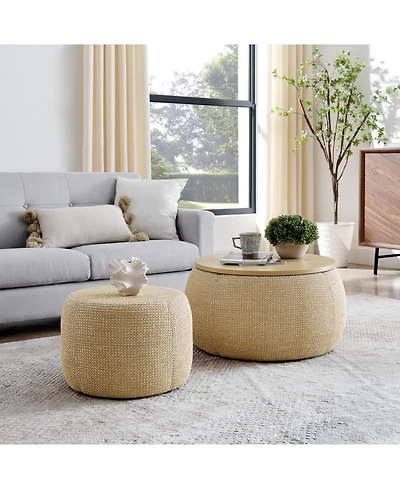 Streamdale Woven Rattan Storage Ottoman with Dual Function (Table/Ottoman)