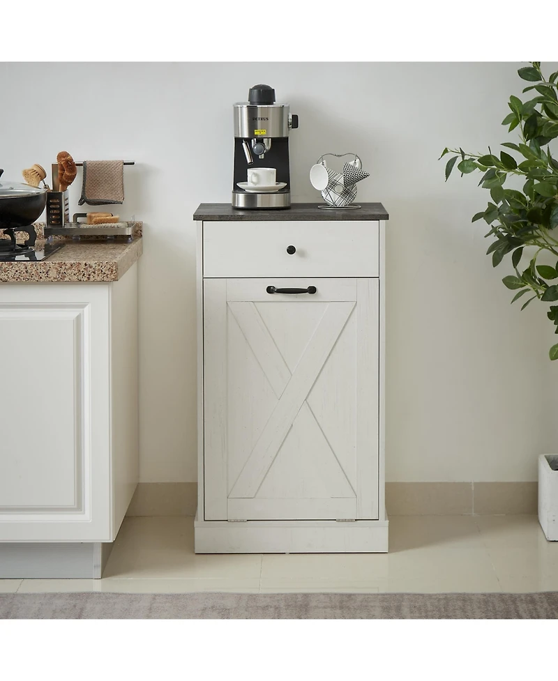 Single Door Trash Cabinet Tilt Trash Cabinet Kitchen Trash Can - Splice Wood White