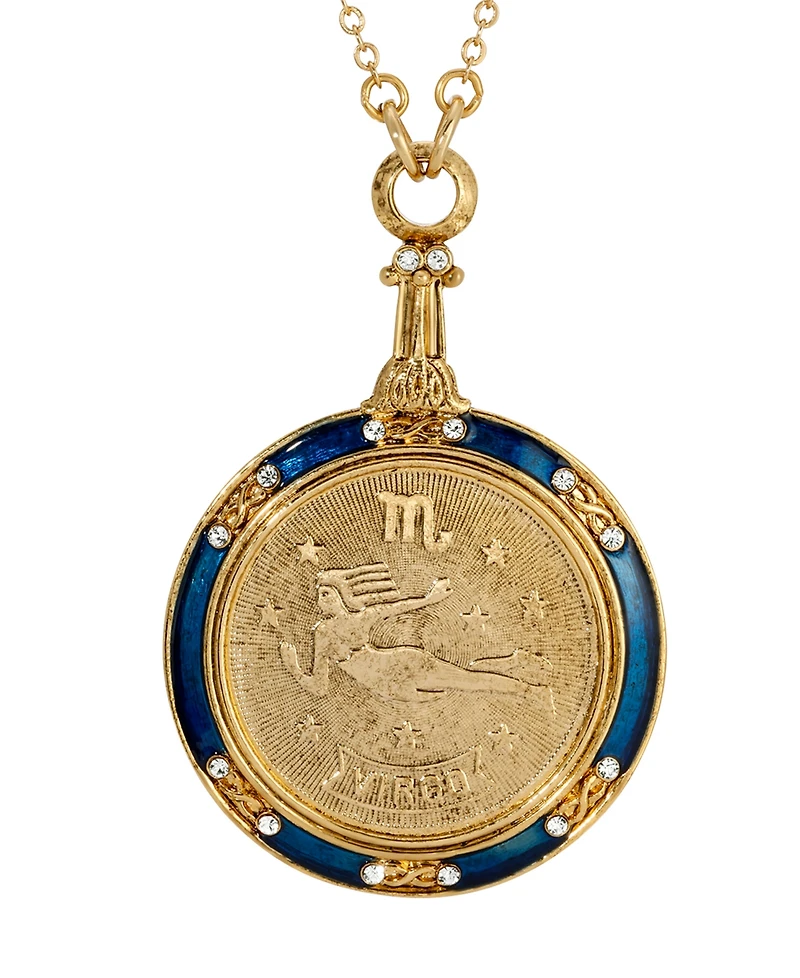 2028 Blue Enamel Crystal Round Zodiac Necklace