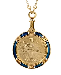 2028 Blue Enamel Crystal Round Zodiac Necklace